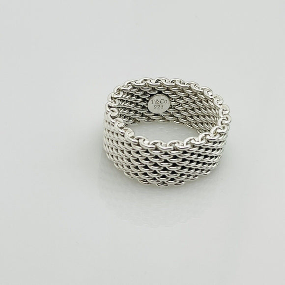 Size 9.5 Tiffany & Co Somerset Ring in Sterling Silver Mesh Weave Flexible Unisex