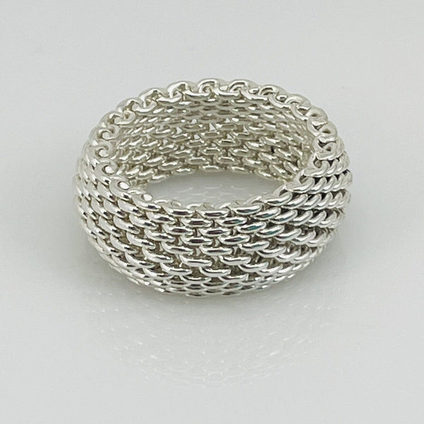 Size 7.5 Tiffany & Co Somerset Dome Sterling Silver Ring Mesh Weave Flexible Unisex - 2