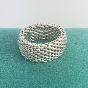 Size 8.5 Tiffany & Co Somerset Ring in Sterling Silver Mesh Weave Flexible Unisex - 0