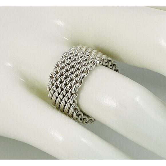 Size 5.5 Tiffany & Co Somerset Ring Mesh Weave Flexible Ring in Sterling Silver