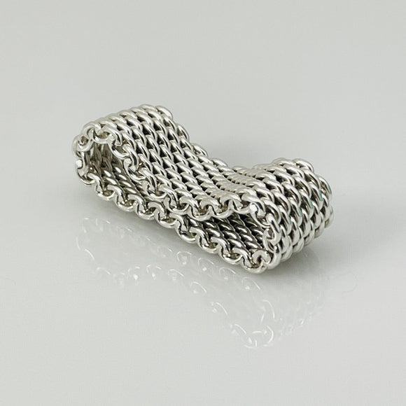 Size 9.5 Tiffany & Co Somerset Ring in Sterling Silver Mesh Weave Flexible Unisex