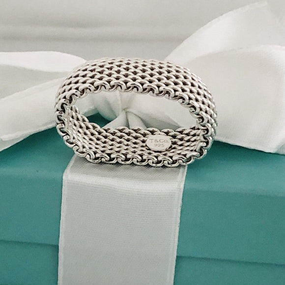 Size 8 Tiffany & Co Somerset Sterling Silver Ring Mesh Weave Flexible Unisex