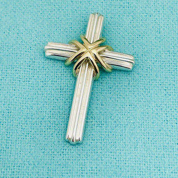 Tiffany & Co Silver and Yellow Gold Cross Crucifix Pendant Mens Unisex