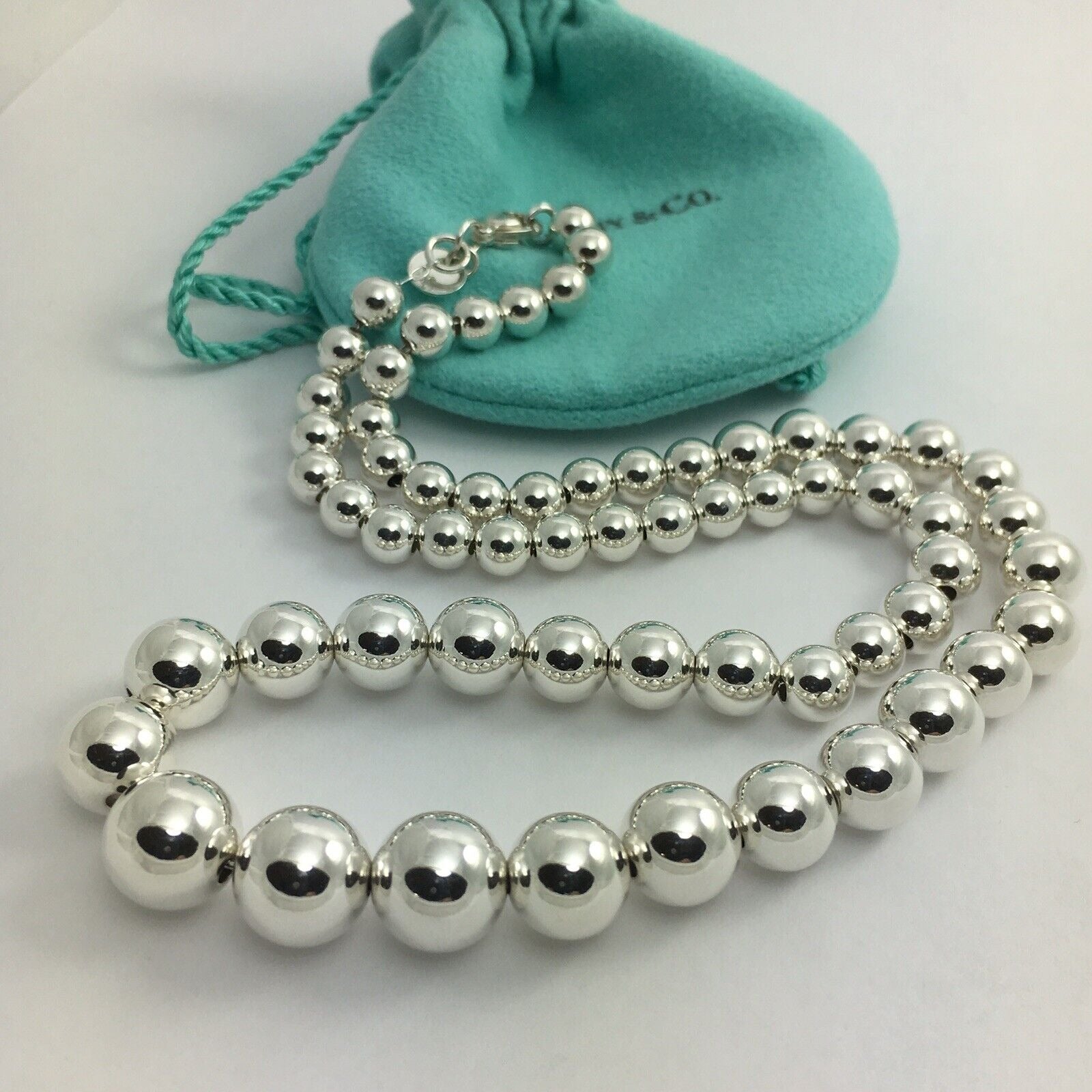 Lot - Tiffany & Co Sterling Silver Bead Necklace and Bracelet Set L of  necklace: 18 in; L of bracelet: 7-1/8 in