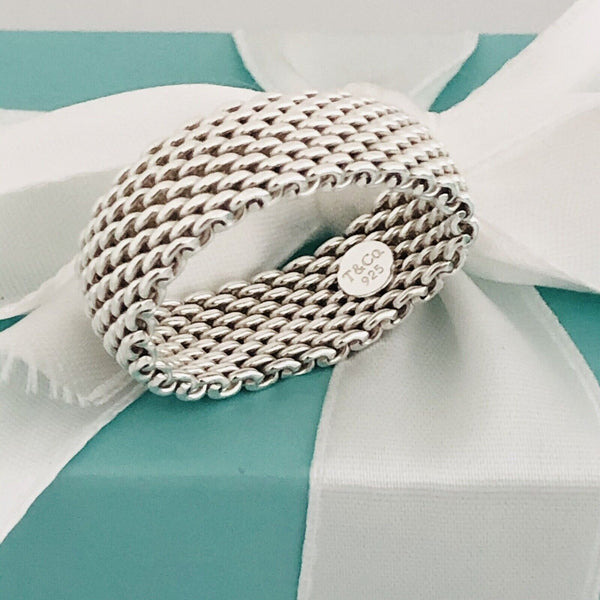 Size 8 Tiffany & Co Somerset Sterling Silver Ring Mesh Weave Flexible Unisex - 2