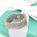 Size 9.5 Tiffany & Co Somerset Ring in Sterling Silver Mesh Weave Flexible Unisex-1