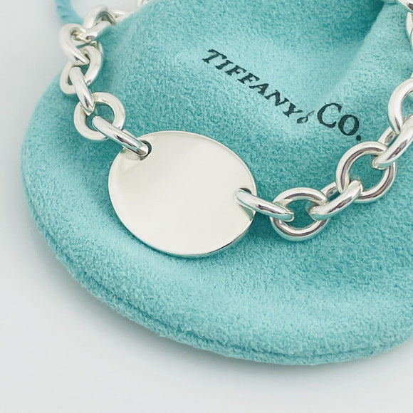 8.5" Return To Tiffany Oval Tag Charm Bracelet Mens Unisex in Sterling Silver