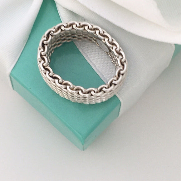 Size 9 Tiffany & Co Somerset Ring in Sterling Silver Mesh Weave Flexible Unisex