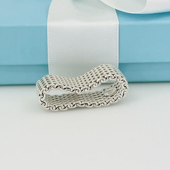 Size 10 Tiffany & Co Somerset Ring in Sterling Silver Mesh Weave Flexible Unisex