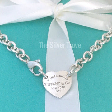 15.5" Please Return To Tiffany & Co Center Heart Tag Silver Choker Necklace