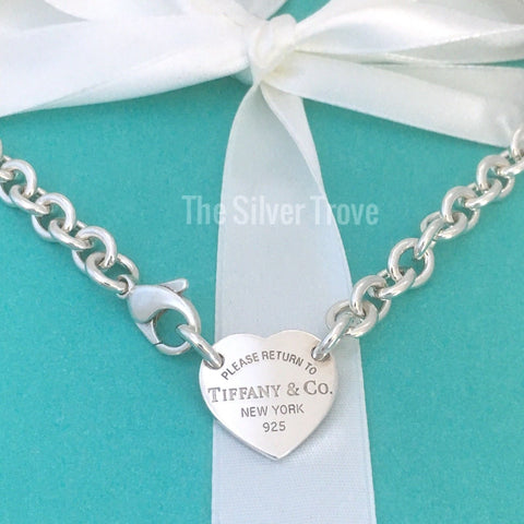 15" Please Return To Tiffany & Co Center Heart Tag Silver Choker Necklace