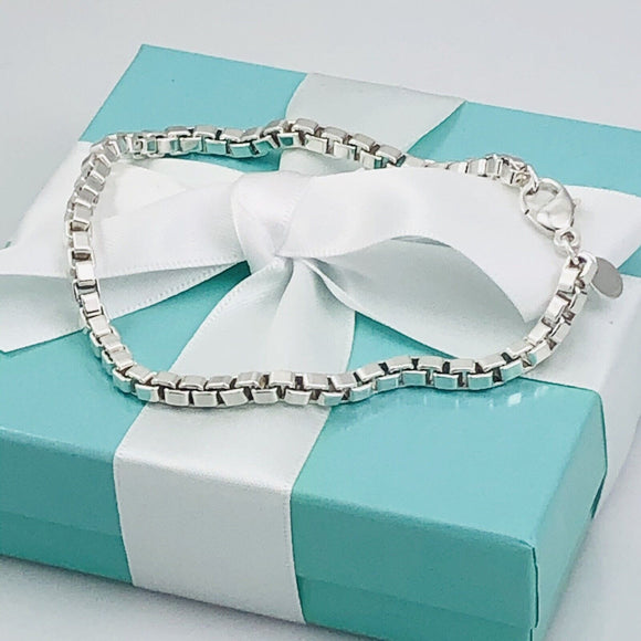 8.5" Large Tiffany & Co Venetian Box Link Bracelet in Sterling Silver Mens Unisex