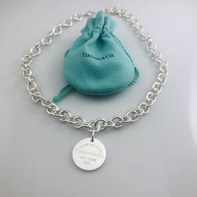 18" Return To Tiffany & Co Sterling Silver Mens Unisex Circle Round Tag Necklace - 0