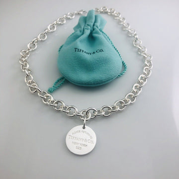 18" Return To Tiffany & Co Sterling Silver Mens Unisex Circle Round Tag Necklace - 0