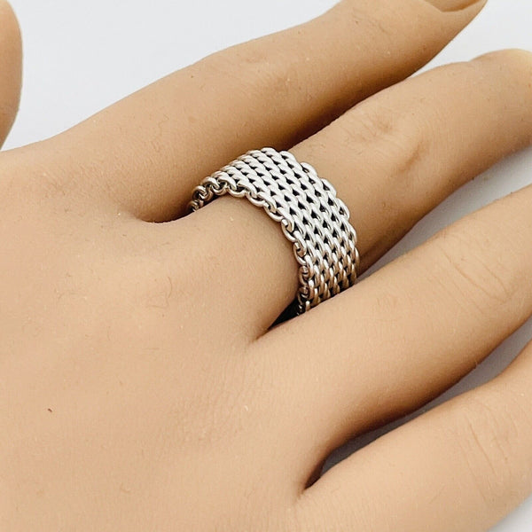 Size 9 Tiffany & Co Somerset Ring in Sterling Silver Mesh Weave Flexible Unisex - 5