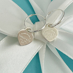 Customized Please Return to Tiffany & Co Small Mini Heart Tag Hoop Earrings - 0