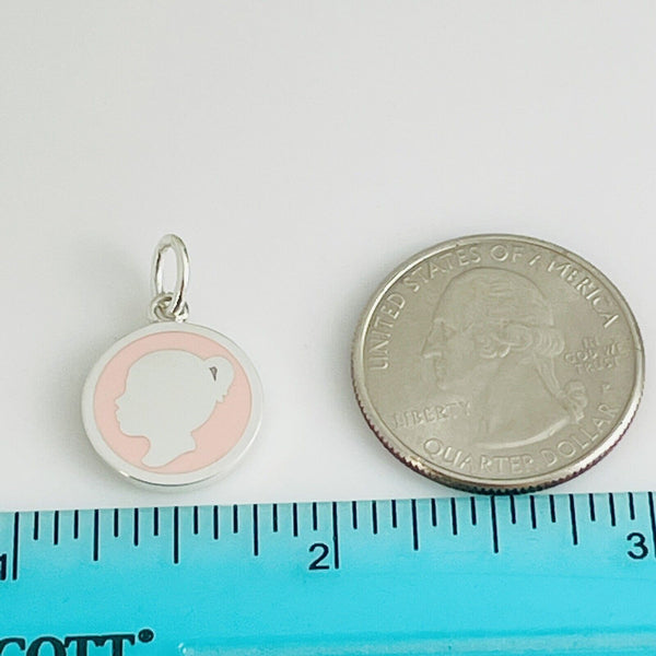 Tiffany Pink Enamel Girl Silhouette Baby Pendant or Charm in Sterling Silver - 5