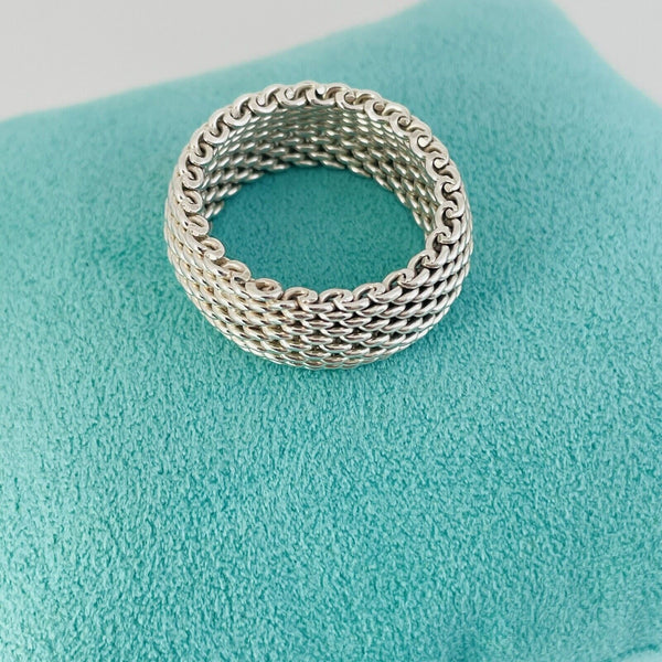 Size 9 Tiffany & Co Somerset Dome Sterling Silver Ring Mesh Weave Flexible Unisex - 6