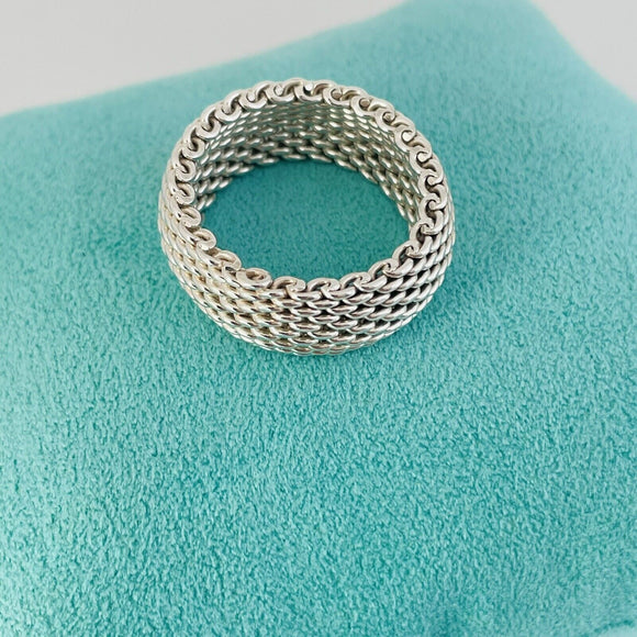Size 10.5 Tiffany & Co Somerset Ring in Sterling Silver Mesh Weave Flexible Unisex
