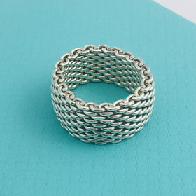 Size 6.5 Tiffany & Co Somerset Ring Mesh Weave Flexible Ring in Sterling Silver - 0