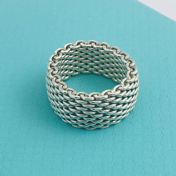 Size 6.5 Tiffany & Co Somerset Ring Mesh Weave Flexible Ring in Sterling Silver