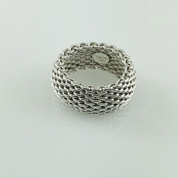 Size 6 Tiffany & Co Somerset Mesh Weave Flexible Dome Ring in Sterling Silver