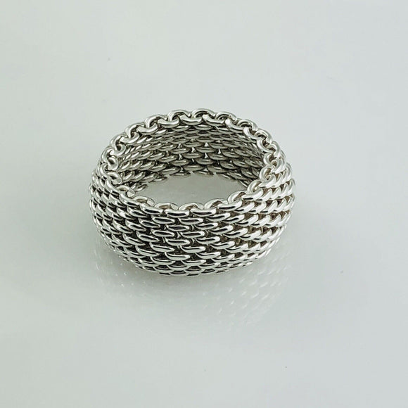 Size 6 Tiffany & Co Somerset Mesh Weave Flexible Dome Ring in Sterling Silver
