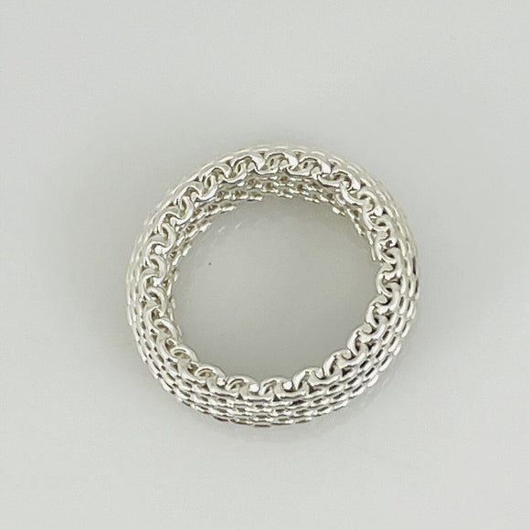 Size 5 Tiffany & Co Somerset Mesh Weave Flexible Dome Ring in Sterling Silver