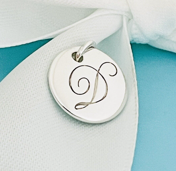 Tiffany Silver Letter D Alphabet Initial Round Circle Notes Charm Pendant