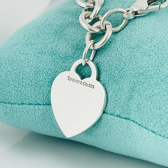 9.5" Extra Large Tiffany & Co Classic Heart Tag Charm Bracelet in Silver