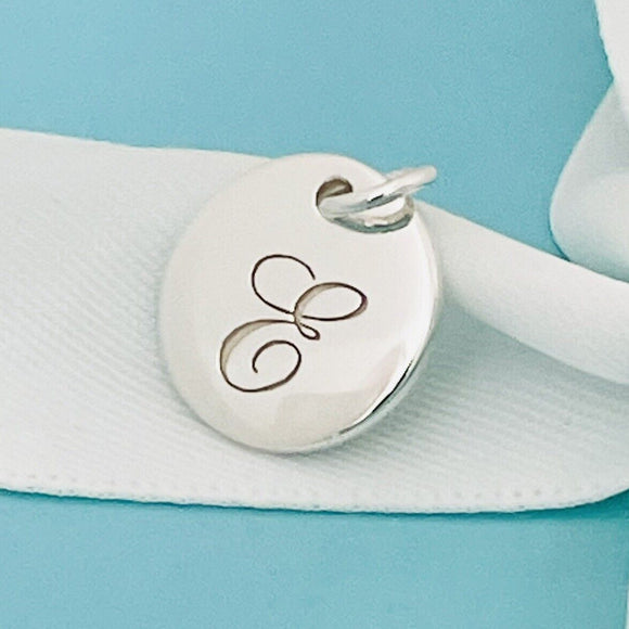 Tiffany& Co. Silver Letter E Alphabet Initial Round Circle Notes Charm Pendant