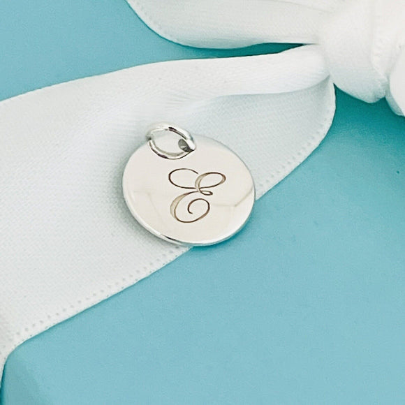 Tiffany& Co. Silver Letter E Alphabet Initial Round Circle Notes Charm Pendant
