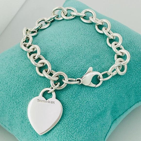 9.5" Extra Large Tiffany & Co Classic Heart Tag Charm Bracelet in Silver