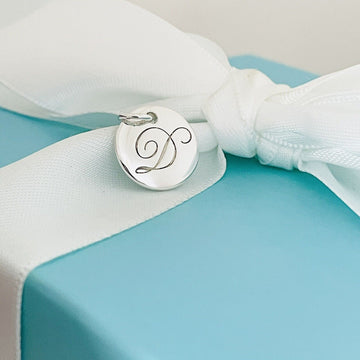 Tiffany Silver Letter D Alphabet Initial Round Circle Notes Charm Pendant - 0