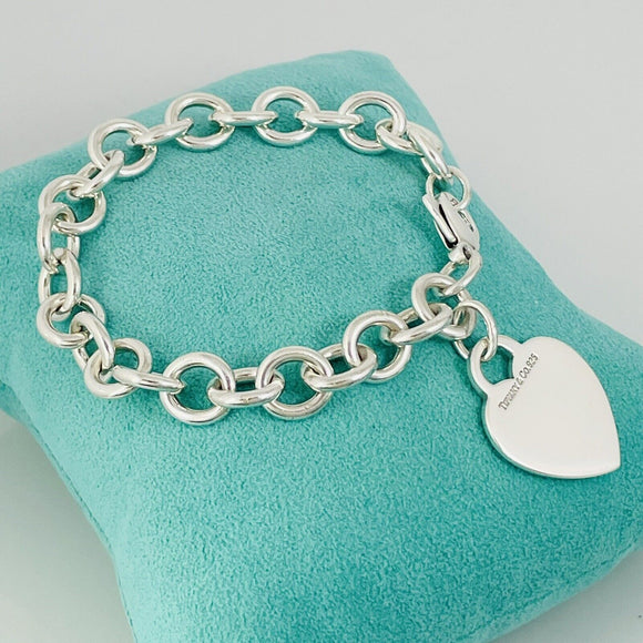 9.5" Extra Large Tiffany & Co Classic Heart Tag Charm Bracelet in Silver