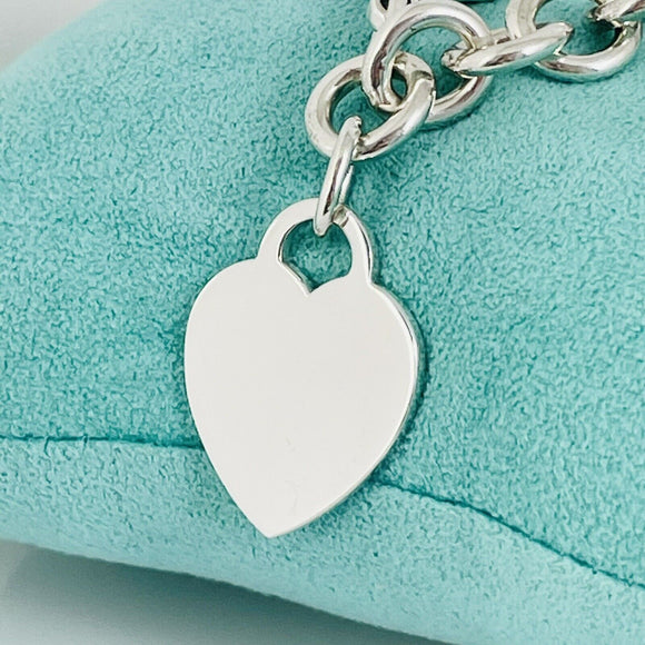 9.5" Extra Large Tiffany & Co Classic Heart Tag Charm Bracelet in Silver