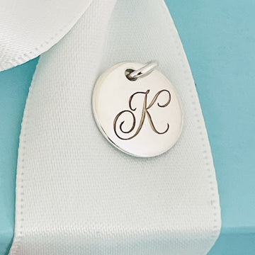 Tiffany Letter K Notes Alphabet Disc Pendant in 925 Sterling Silver - 0