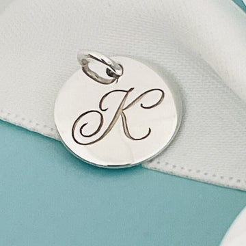 Tiffany Letter K Notes Alphabet Disc Pendant in 925 Sterling Silver