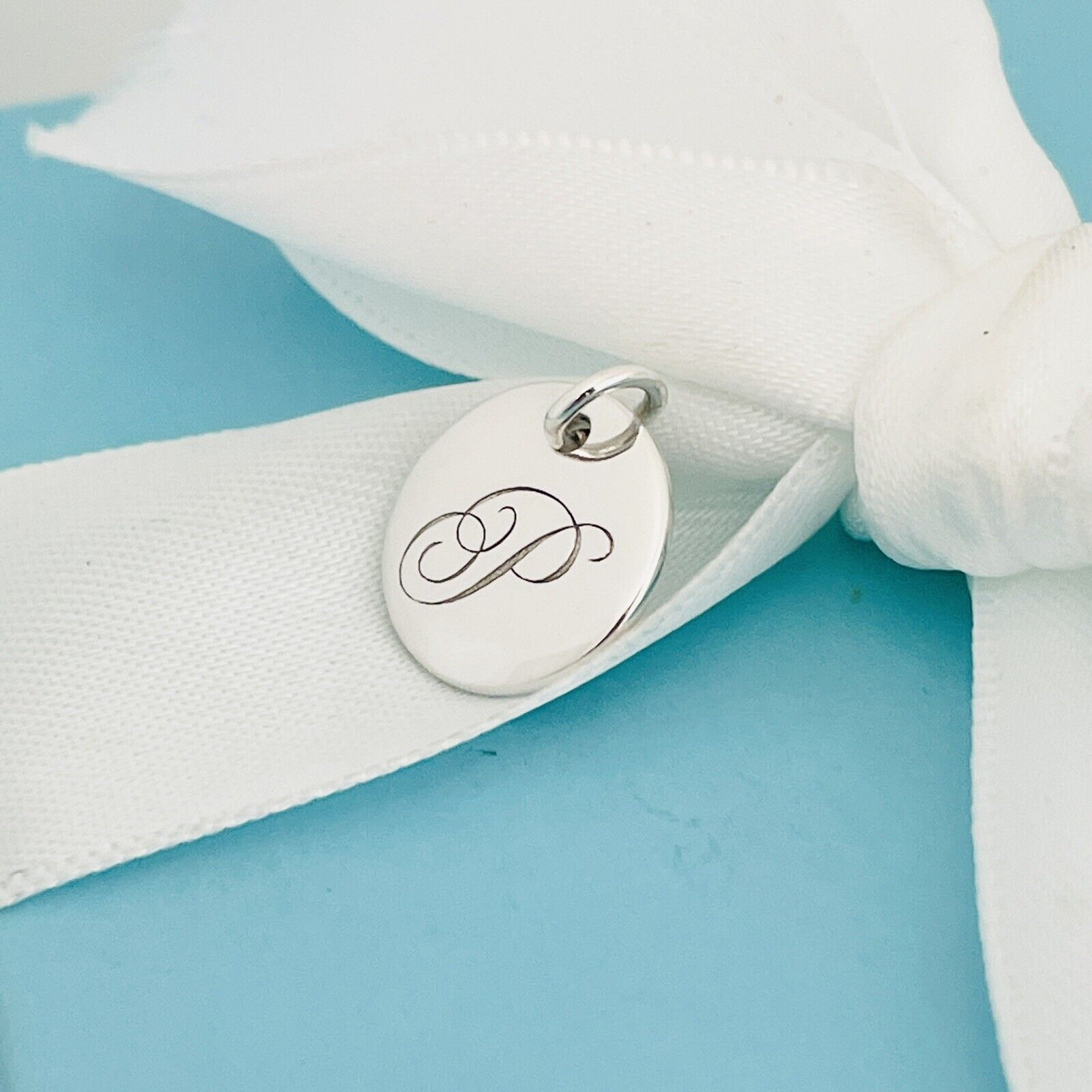Tiffany Silver Letter F Alphabet Initial Round Circle Notes Charm Pendant