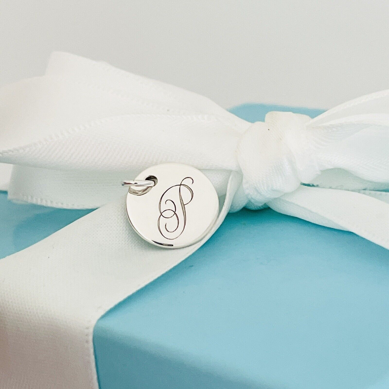Tiffany Silver Letter F Alphabet Initial Round Circle Notes Charm Pendant