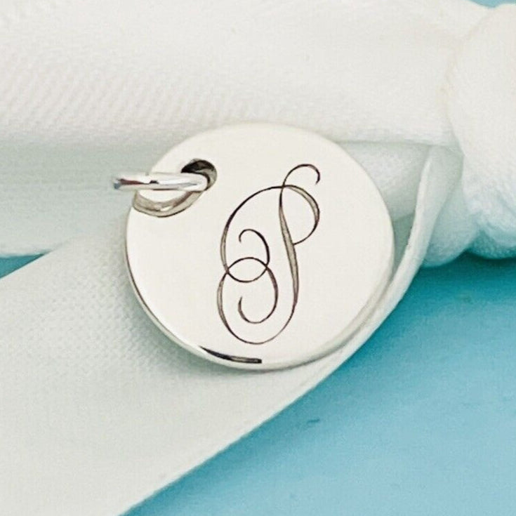 Tiffany Silver Letter F Alphabet Initial Round Circle Notes Charm Pendant