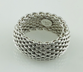 Size 6 Tiffany & Co Somerset Mesh Weave Flexible Dome Ring in Sterling Silver