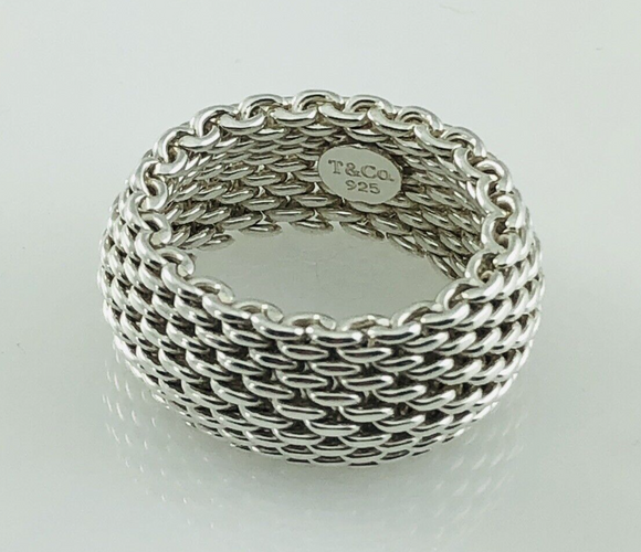 Size 6 Tiffany & Co Somerset Mesh Weave Flexible Dome Ring in Sterling Silver