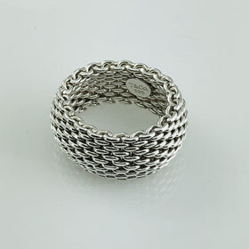 Size 6 Tiffany & Co Somerset Mesh Weave Flexible Dome Ring in Sterling Silver - 0