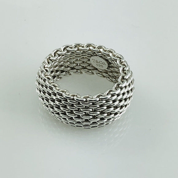 Size 6 Tiffany & Co Somerset Mesh Weave Flexible Dome Ring in Sterling Silver